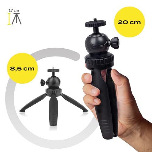 OVERMAX Tripod Mini - Tragbares Mini-Stativ für Projektoren, Tragfähigkeit 2 kg, kompatibel mit Halterungen mit 1/4-Zoll-Gewinde - Winkel- und Höhenverstellung - 8,5/14 cm, leicht und stabil