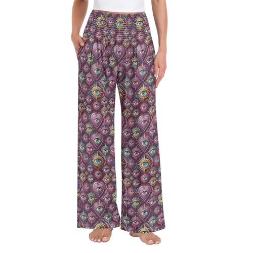 Pantalon palazzo avec poches et taille haute gainante style vintage