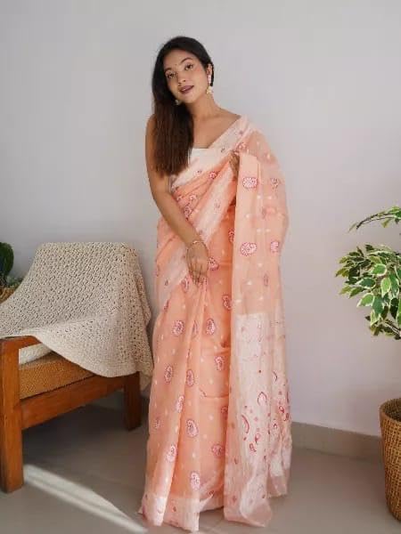 Image of Flosive Women's Woven Cotton Silk Saree With Unstitched Blouse Piece