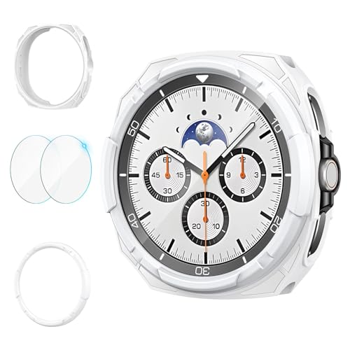 Goton 3-in-1 Accessories for Samsung Galaxy Watch 8 Classic 46mm Screen Protector, TPU Case Cover + Bezel Ring + 2-Pack Tempered Glass Film, Full Body Bumper Guard for Scratch & Impact Protection