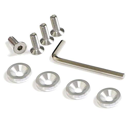 iJDMTOY 4pc JDM Racing Style M6 Silver Aluminum Washers Bolts Kit Compatible with Car License Plate Frame, Fender, Bumper, Engine Bay, etc