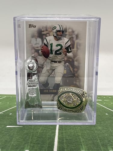 New York Jets 1969 Super Bowl III Replica Championship Ring & mini Lombardi Trophy Shadowbox w/Joe Namath Card