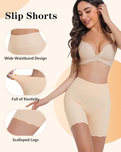 High-Waisted Slip Shorts for Under Dresses Women Anti Chafing Cooling Shorts Boyshorts with Scalloped Bottom4