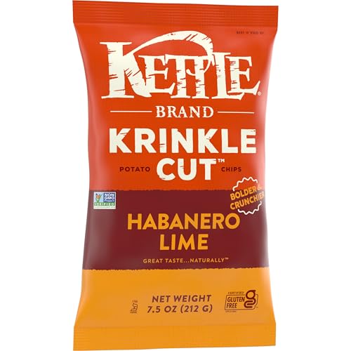 Kettle Brand Potato Chips, Krinkle Cut, Habanero Lime Kettle Chips, 7.5 Oz