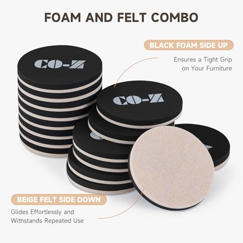 image for CO-Z 16pcs Felt Furniture Sliders for Hardwood Floors, 3 1/2 in Reusab