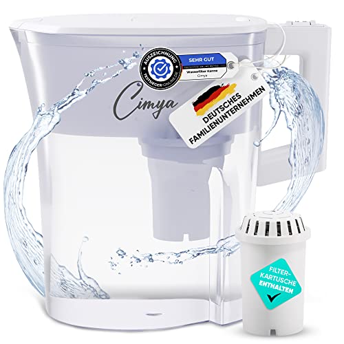 Wasserfilter Kanne Trinkwasser 2,4L inkl.1x 60 Tage Filter Aktivkohle Kartusche mit 8-fachem Filtersystem ohne Chemie, Wasser Water Purifier filtert Kalk, Chlor, Schadstoffe,erhöht den pH-Wert (Weiß)