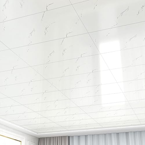 Enigmaire Azulejos del Techo,Paneles de Techo Autoadhesivo de PVC para baño,Revestimiento de Techo de sótano,Placas Techo Desmontable,Impermeables,Rectangular,Fuerte Y Ligero,para sótano,Cocina,baño