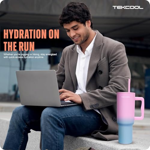 Image of Tumbler with lid and Straw 1200ML Cup Stainless Steel Hot and Cold with Handle and Lid 2 Straw Vacuum Insulated Tumbler for Water, Iced Tea or Coffee Office Gym Travelling