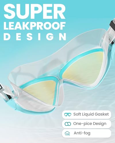 OutdoorMaster Swim Mask - Wide View Swimming Mask & Goggles Anti-Fog Waterproof, Blue Frame Blue Mirror Len