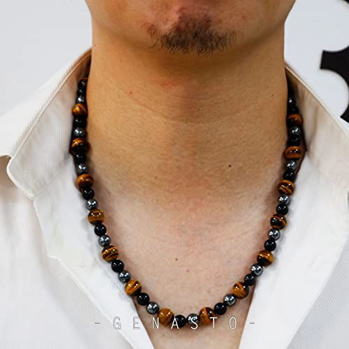 Genasto Healing Crystal Black Obsidian Tiger Eye And Hematite Beads Necklace Triple Protection Necklace For Men Women #TOP2