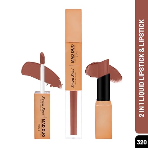 Image of Seven Seas 2in1 Non-Transfer | Smooth Texture | Hydrating | Long Lasting | Water-Proof | Full-Coverage Mad Duo Liquid Lipstick & Lipstick (Sepa Skin 1, 4ml,3g)