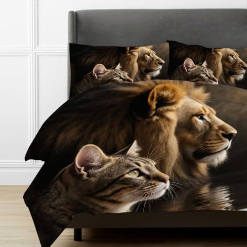 Parures de lit 240x260 cm lion brun avec housse de couette en microfibre - 4