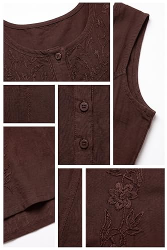 Image of Sakkas Maya Floral Embroidered Sleeveless Button Up Rayon Dress