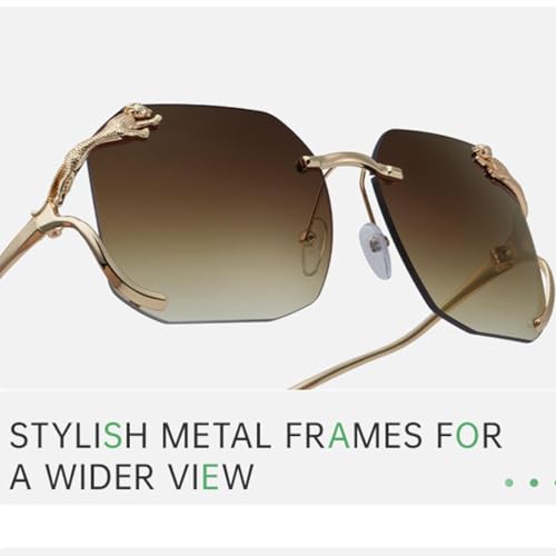 Oversized Rimless Sunglasses Women for Men Vintage Big Frame Punk Metal Leopard Luxury Popular Uv3