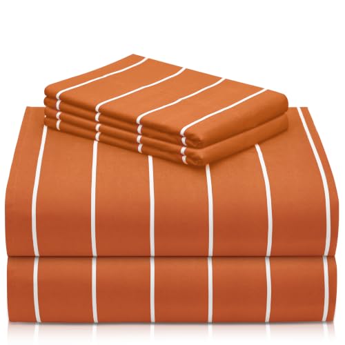 Image of King Striped Sheets Set, Deep Pocket Soft & Cooling Bed Sheet Set, 4PC
