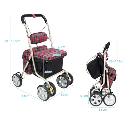 UGT シルバーカー 座れる 軽量 おしゃれ 丈夫 7段階高さ調節 ショッピングカート レインカバー＆肩掛けバッグ付き 折りたたみ式 手押し車 高齢者向け 歩行補助 8枚目