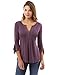 PattyBoutik Women Henley Lace Inset 3/4 Bell Sleeve Blouse (Dark Purple Small)