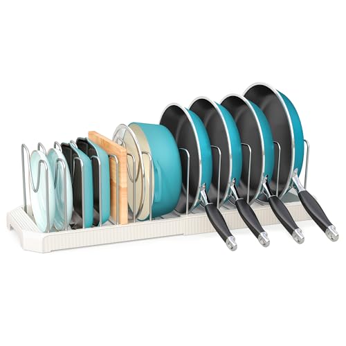 Pots and Pans Organizer for under Cabinet, Pan Pot Organizers inside Cabinet, Expandable Organizer...