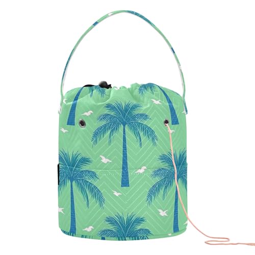 Yarn Storage Bag Small Crochet Bag Knitting Bag Organizer Green Palm Tree Yarn Bags for Crocheting Basket
