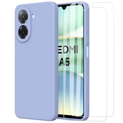 MOONESS Funda para Xiaomi Redmi A5 con 2 Pack Protector Pantalla,Ultrafino Silicona TPU Shockproof Carcasa Case Cover - Púrpura Claro