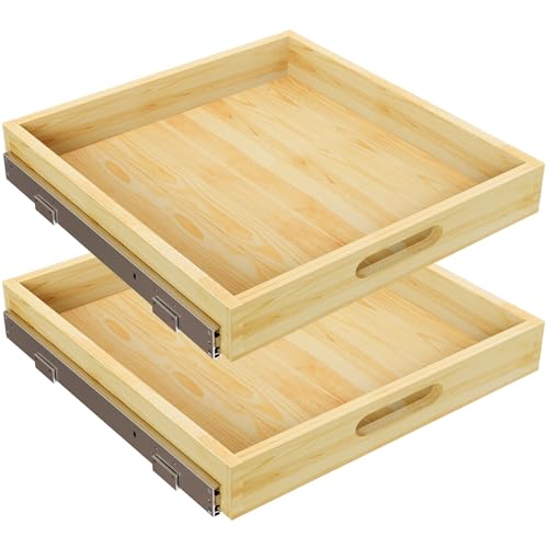 Petpvilit 2 Set Pull Out Cabinet Organizer, Soft Close Slide Out Wood Drawer Storage Shelves for Kitchen, Base Cabinet Organization for Pantry, Finished, Heavy-Duty, Bottom Assembly (21” W x 21” D)