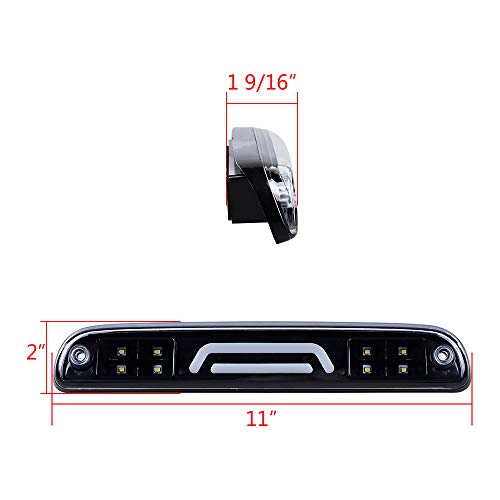 High Mount Dual Row LED 3rd Third Brake Light Assembly Tail Lamp Smoke Lens Compatible with 99-16 Ford F-250 F-350 F-450 F-550 Super Duty Mazda B2300 B2500 B3000 B400 - Thumbnail 6