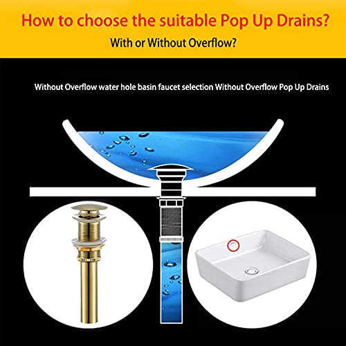 Swhyger Bathroom Sink Drain Without Overflow Gold,Bath Faucet Vessel Vanity Sink Pop Up Drain Stopper Brass Brushed Gold,83606Bg2. #TOP5