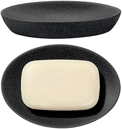 Shinowa Soap Dish, Resin Soap Saver Sponge Dish Tray Mini Storage Tray for Bathroom Sink Bedroom Vanity Table Kitchen Counter-Top Organization, Gravel Black