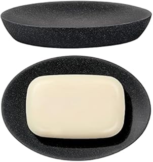 Shinowa Soap Dish, Resin Soap Saver Sponge Dish Tray Mini Storage Tray for Bathroom Sink Bedroom Vanity Table Kitchen Counter-Top Organization, Gravel Black