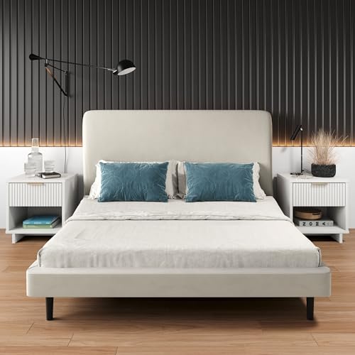 Manhattan Comfort Granville Modern Nightstand 1.0 with 1 Full Extension Drawer, Sled Legs, and Gold Accent Metal Handle, Bedside End Table for Bedroom or Living Room in White by Manhattan Comfort - Used condition - Image 2