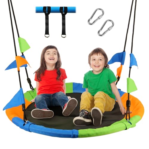 Leogreen Ø 120 cm Nestschaukel, bis 300 kg Kinderschaukel, Seillänge verstellbar 100-180cm, für Kinder & Erwachsene, mit Schaukel Befestigung (Bunt)