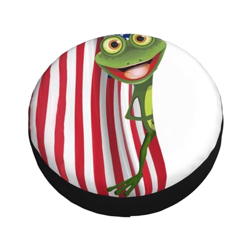 Image of Funny Frog Spare Tire Cover Trailer Tire Covers Weatherproof Wheel Protector Fit for Rv Trailer Truck Travel Trailers Accessories 17 inch Wheel Us Flag-Frog