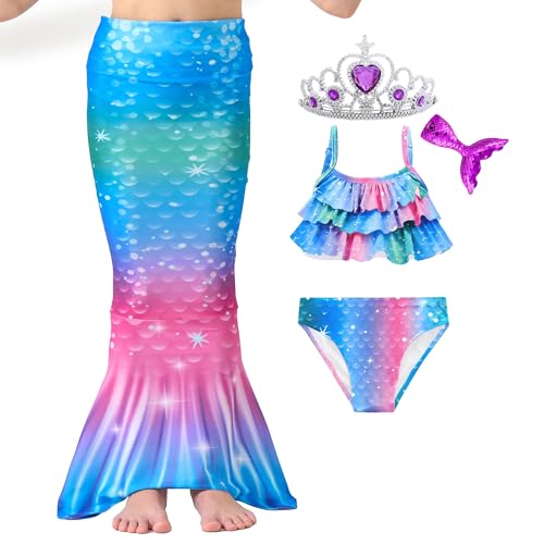 Image of Girls Bathing Suit 3PCS Cute Ruffle Tankini Swimsuits with Skirt Kids Beach Swimwear 3-12Y