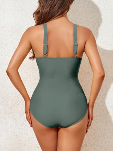 Image of Smismivo Tummy Control Swimsuits for Women Slimming One Piece Bathing Suit Retro Ruched Push Up Vintage Padded Swimwear