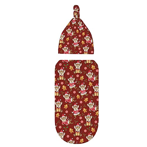 Image of Christmas Biscuits Newborn Swaddle Blanket with Hat Sets Newborn Receiving Blanket for Boy Girl Swaddle Sack Shower Infant Gift