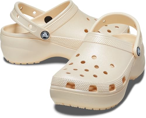 Image of Crocs Women Classic Platform Shimmer Clog, Vanilla, 2 UK M / 3 UK W (M3W5)
