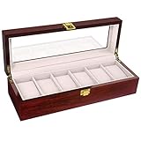 Caja para guardar relojes de 6 rejillas: Con espacio para 6 compartimentos individuales, cada pieza de su reloj del amor tiene su propio espacio y nunca tendrá que preocuparse por el desgaste. Las almohadillas son extraíbles y desmontables, perfectas para guardar relojes, joyas, gemelos, pendientes, broches y otros accesorios pequeños