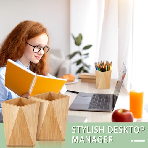 Henoyso 2 porta-lápis de madeira, geométrico, organizador de maquiagem, para mesa, escritório, adult