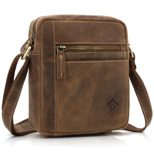 ekavale Echtleder-Umhängetasche für Herren - Vintage Schultertasche für Männer, ideal für Arbeit, Reisen oder als Geschenk - Messenger Bag für Business und Freizeit in kompakter Größe (Camel)