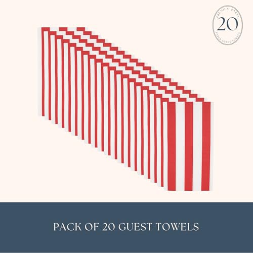 Image of Bonjour Fete Red Cabana Stripe Paper Guest Towels | Disposable, 3-Ply Napkins | Premium Party Supplies & Decorations | Holidays, Kids Themed Birthday Parties | Pack of 20, 4.25 inch x 7.75 inch