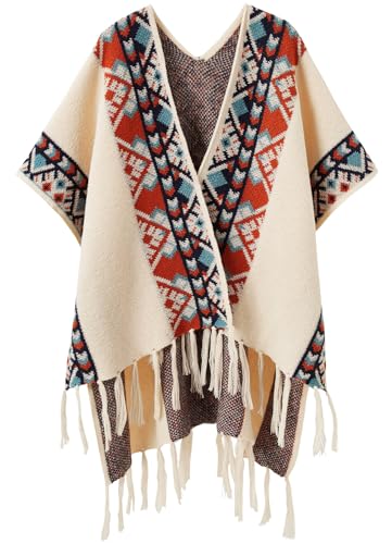 Shawl Wraps for Women Boho Knitted Tassel Cape Retro Vintage Scarf Bohemia Cover Ups