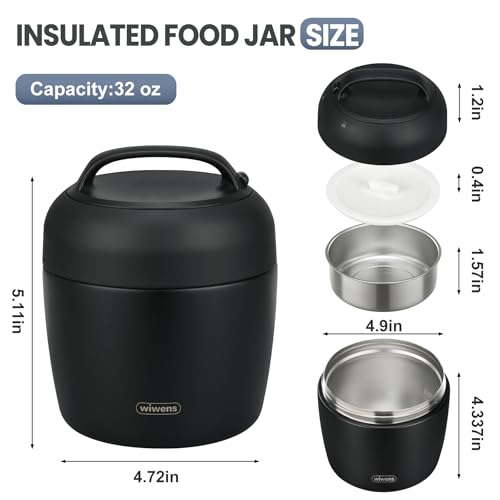 Image of wiwens Thermo Food Jar for Hot Food Adults 32OZ Soup Thermo Lunch Containers Wide Mouth Vacuum Insulated Stainless Steel Leakproof Bento Box with Spoon