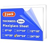 (2 Pack) 20' x 24' Plexiglass Sheets 1/8 inch Thick (3mm), Clear Acrylic Sheets Panel Cut to Size Plexiglass Acrylic Board, Cut with Engraver, Power Saw or Hand Tools, No Laser Cut.