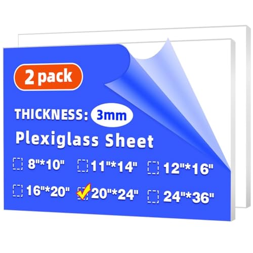 (2 Pack) 20" x 24" Plexiglass Sheets 1/8 inch Thick