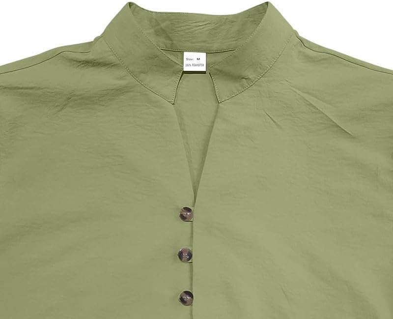 Men's Retro Casual Shirt - Long Sleeve Button Down Stand Collar Loose Fit Plain Shirt for Vacation Wear - Image 4