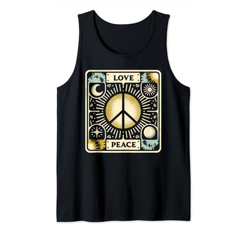 Sun Moon Tarot Peace Sign in Gold - Hippie Love Tank Top