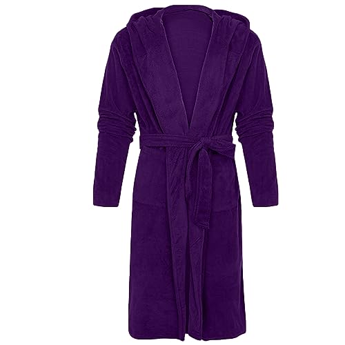 Mens Fleece Hooded Robe Plus Size Plush Flannel Warm Cozy Bathrobe with Belt Pocket Lightweight Winter Long Sleepwear