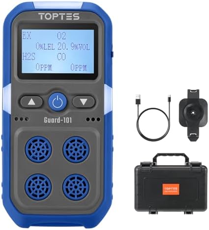 TopTes Guard-156 Détecteur 4 en 1 pour H2S, CO, Lie et O2, Triple Alarme (visuel