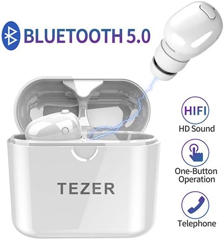 Timemaker True Wireless Bluetooth Earbuds, Mini Bluetooth Earphones Latest Bluetooth 5.0 Headphone Built in Microphone & Dual Speakers with 8 Hours Talking Time for iOS and Android Smart Phones, White