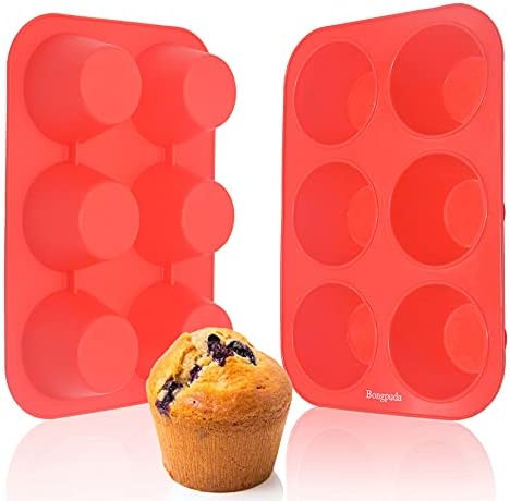 Silicone Muffin Pan Set,6 Cup Large Silicone Cupcake Pan,Non-Stick Jumbo Muffin Pan,Food Grade Baking Cups - Make 12 large 3-inch Muffins & Cupcakes,BPA Free and Dishwasher Safe,2 Pack